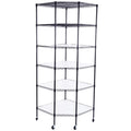 6 Layer Plastic Coated Polygonal Corner Shelf With 2 Pp Wheels 680 680 1800 Black