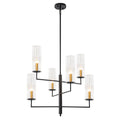 6 Light 3 Tier Industrial Chandelier Clear Cylindrical Glass Shades Dia.25 In