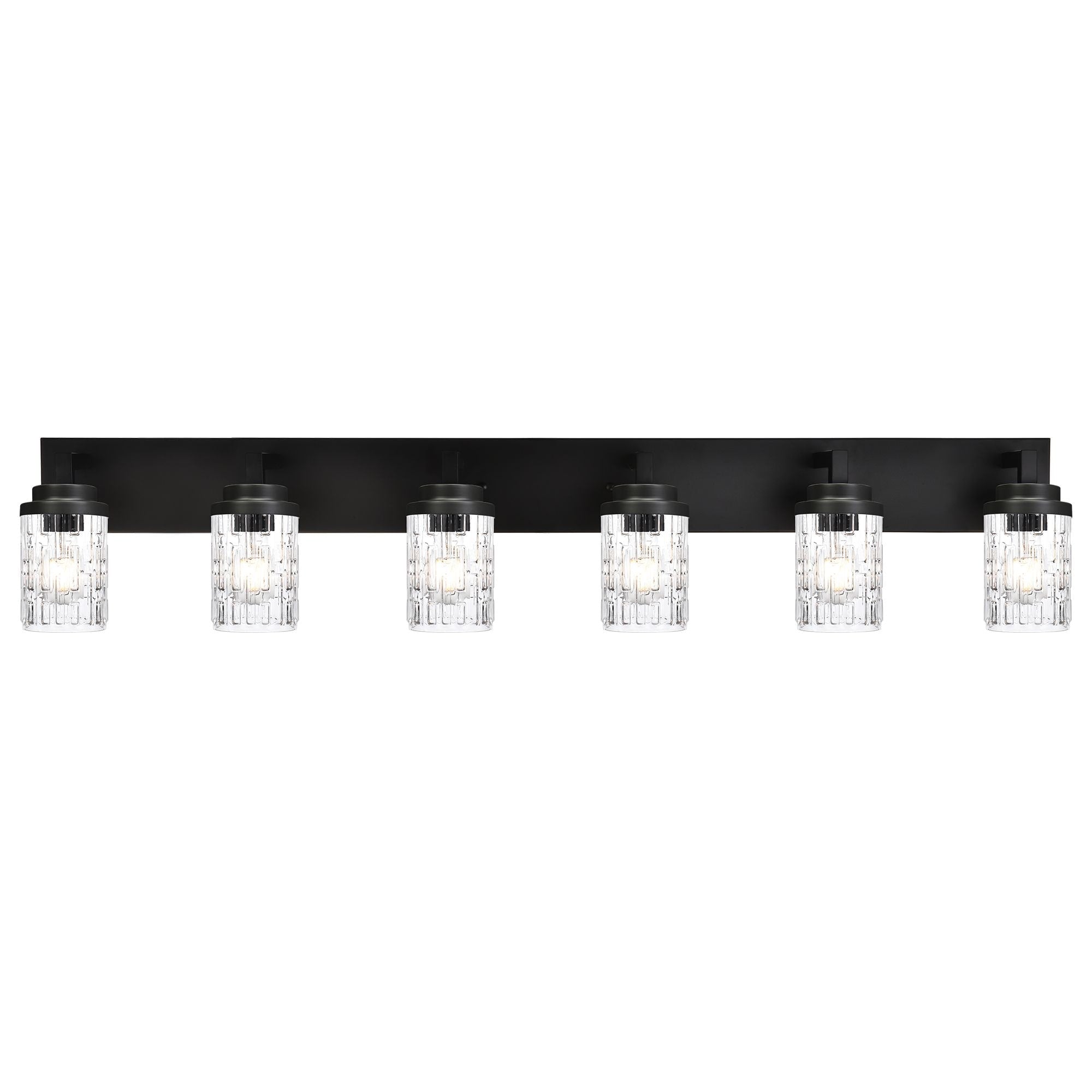 6 Light Bathroom Lighting Modern Black Vanity Light Fixture Over Mirror Industrial Fixture With Clear Grid Glass