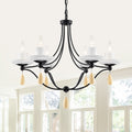 6 Light Black Candelabra Chandelier With Ceramic Dish Shades Dia.28.35 In