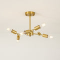 6 Light Black Gold Modern Branching Sputnik Linear Dimmable Semi Flush Mount Light For Living Room