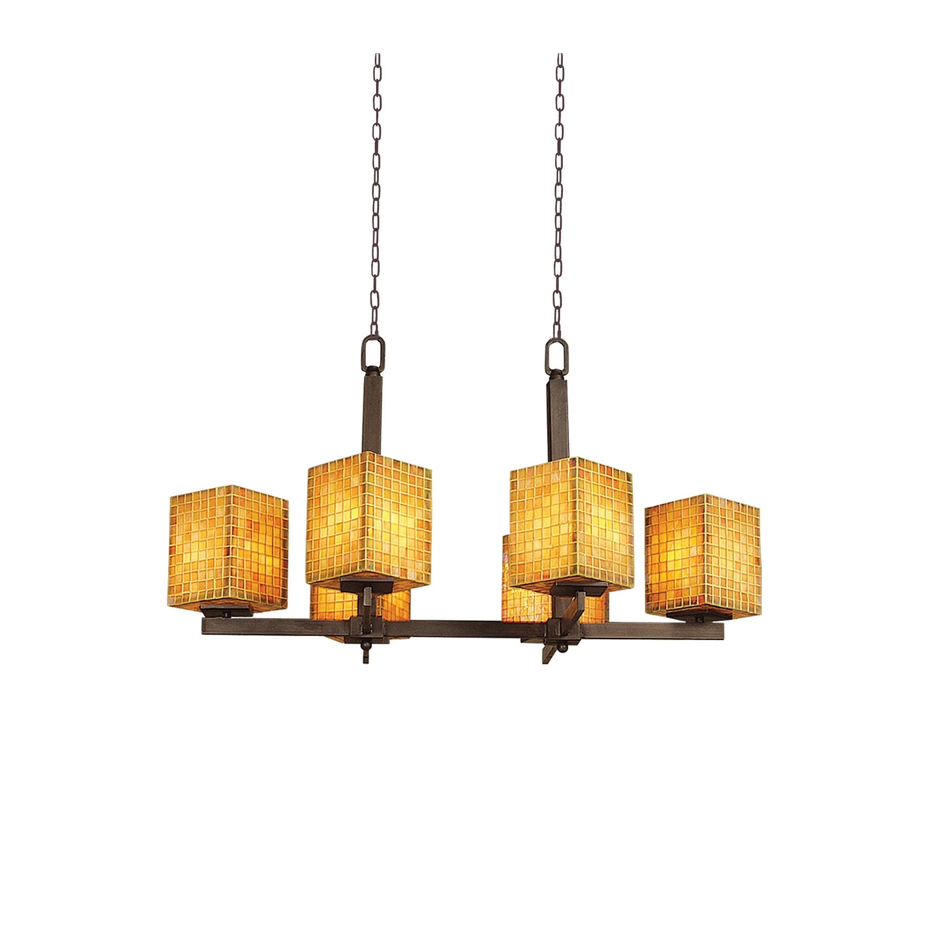 6 Light Bronze Chandelier With Amber Glass Shades