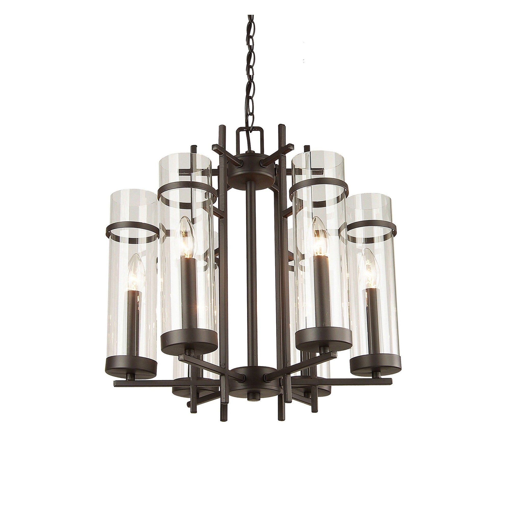 6 Light Brown Chandelier With Clear Glass Shades