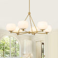 6 Light Brushed Gold Branch Chandelier With Cloud Pattern Glass Shades Dia.35.43 In