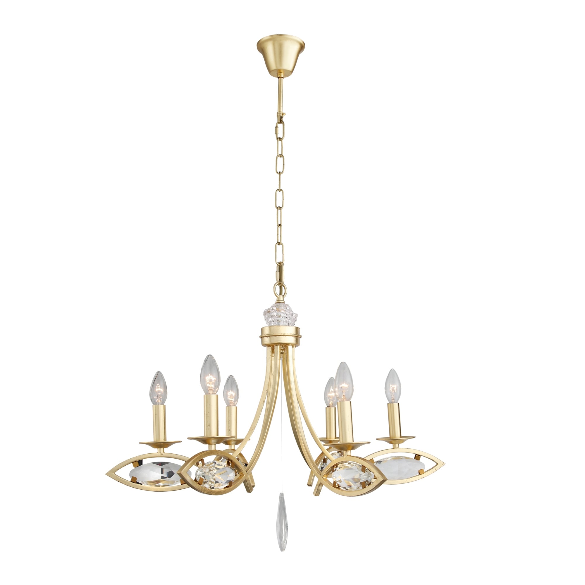 6 Light Candle Style Chandelier In Gold Finish And Clear Crystals