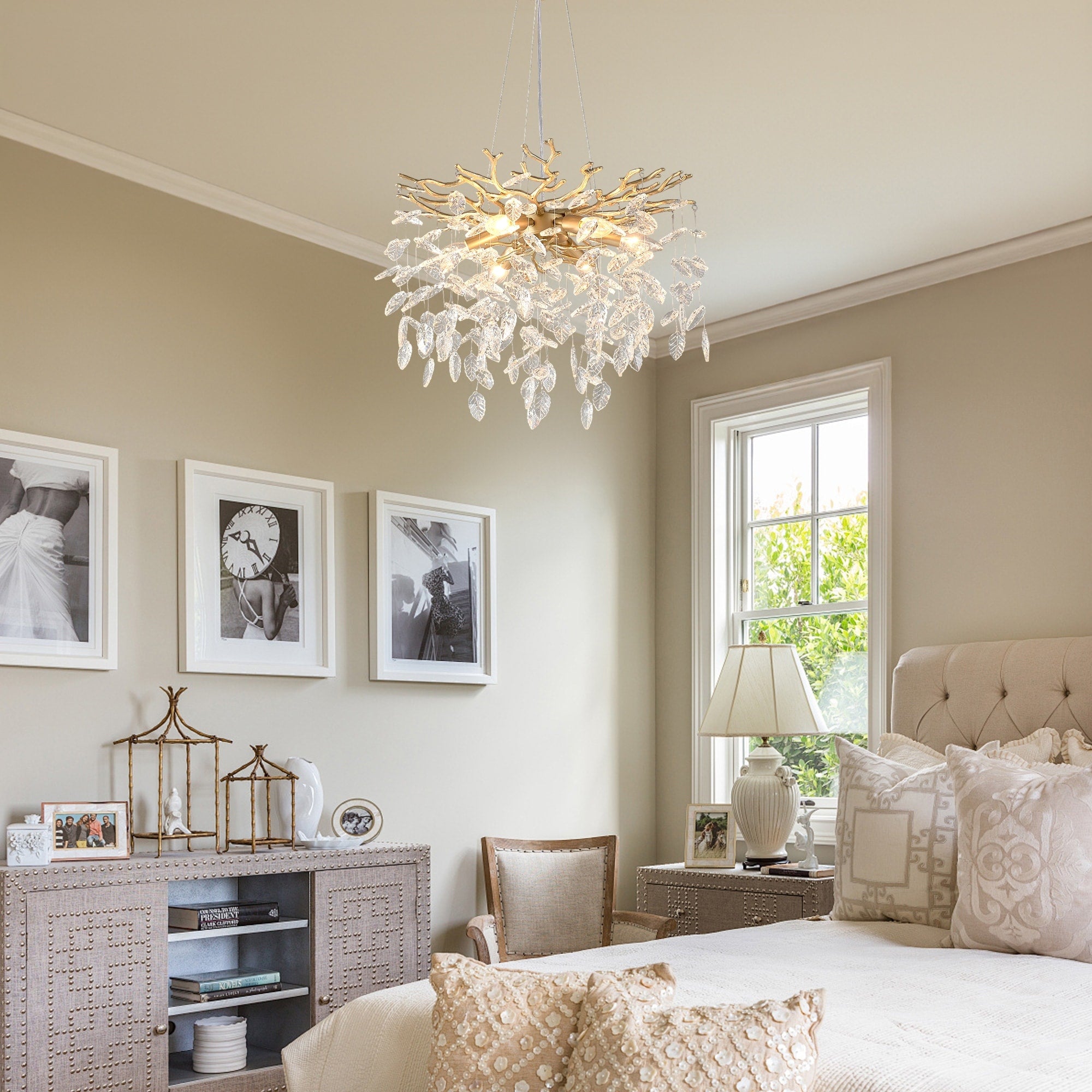 6 Light Chandelier Crystal Ceiling Lamp 6 Lights Modern Farmhouse Ceiling Ceiling Hanging Light Fixture No Included Bulbs
