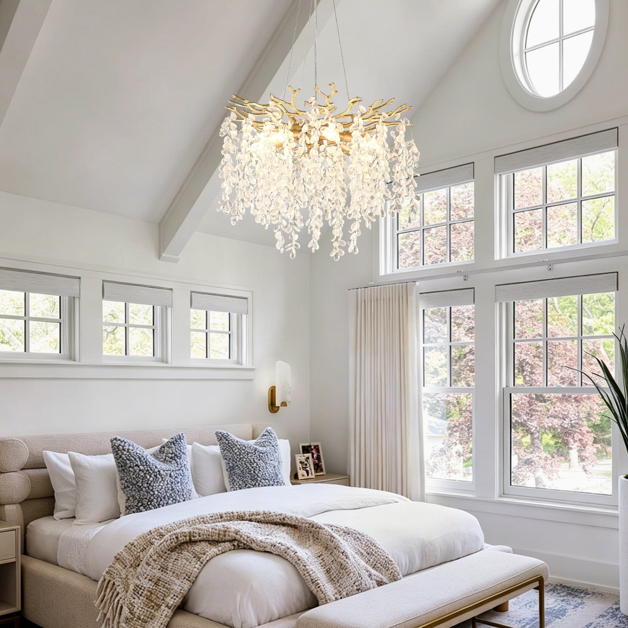 6 Light Chandelier Crystal Ceiling Lamp 6 Lights Modern Farmhouse Ceiling Ceiling Hanging Light Fixture No Included Bulbs