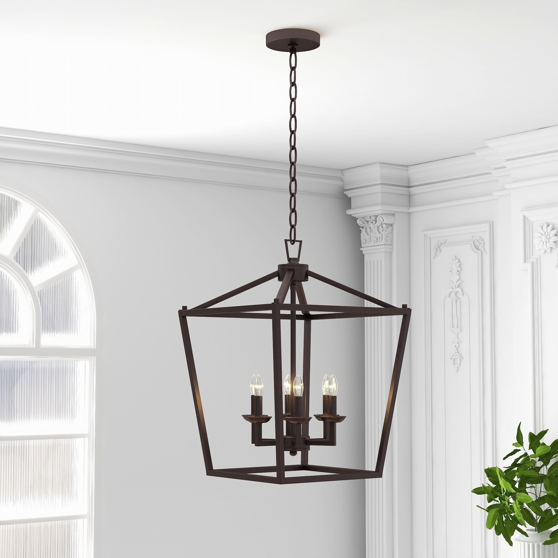 6 Light Dark Bronze Pendant Light Modern Metal Chandelier With Chain