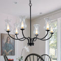 6 Light Farmhouse Chandelier Curved Black Waisted Vase Glass Shades Dia.31.1 In