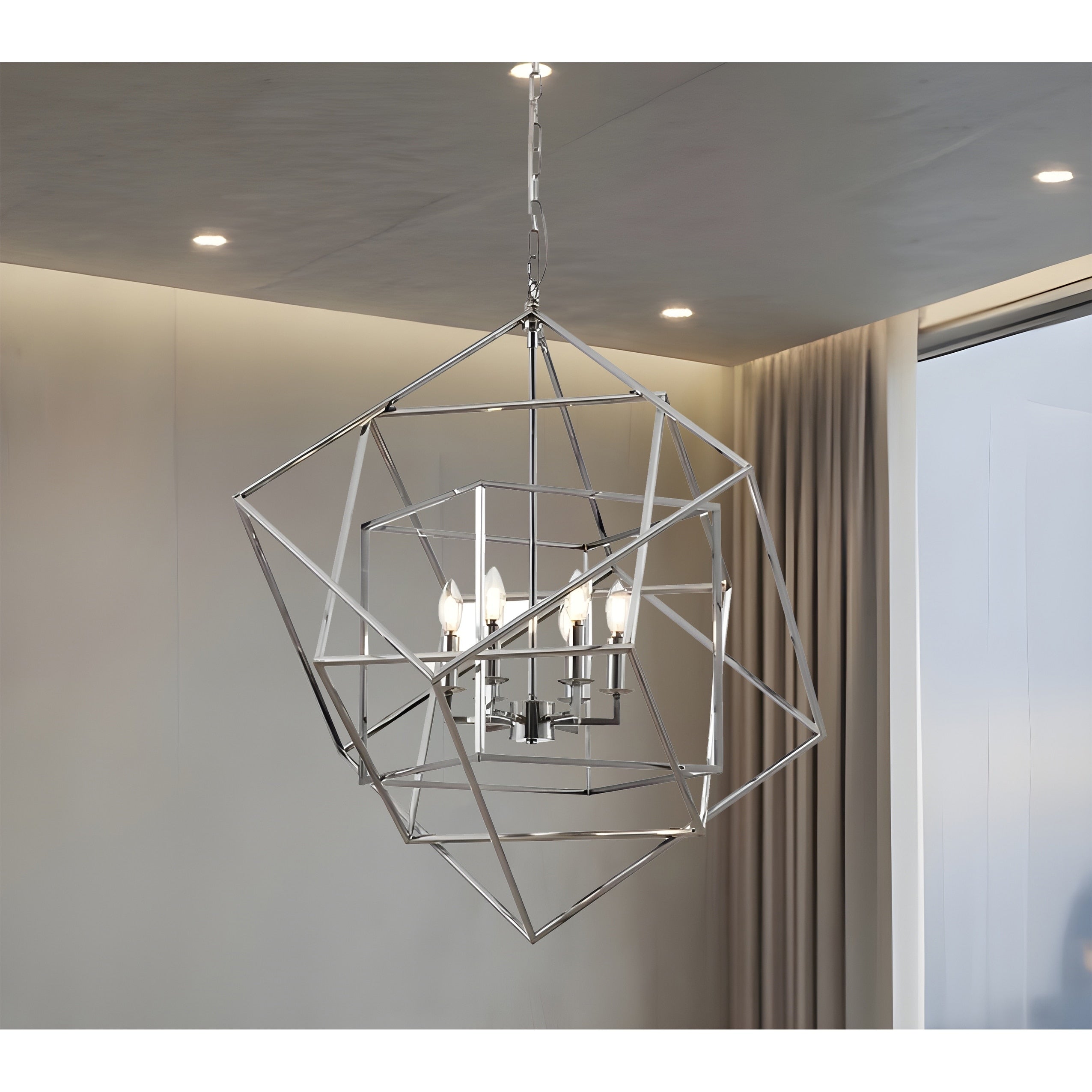 6 Light Geometric Interlocking Cube Chandelier In Polished Chrome