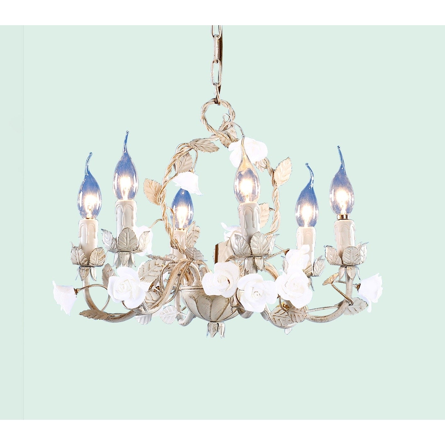 6 Light Gold Chandelier With White And Pink Lampholders