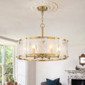 6 Light Gold Drum Glass Chandelier For Living Dining Room