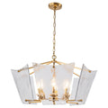 6 Light Gold Geometric Chandelier With Textured Clear Glass Panels Dia.26.77 In