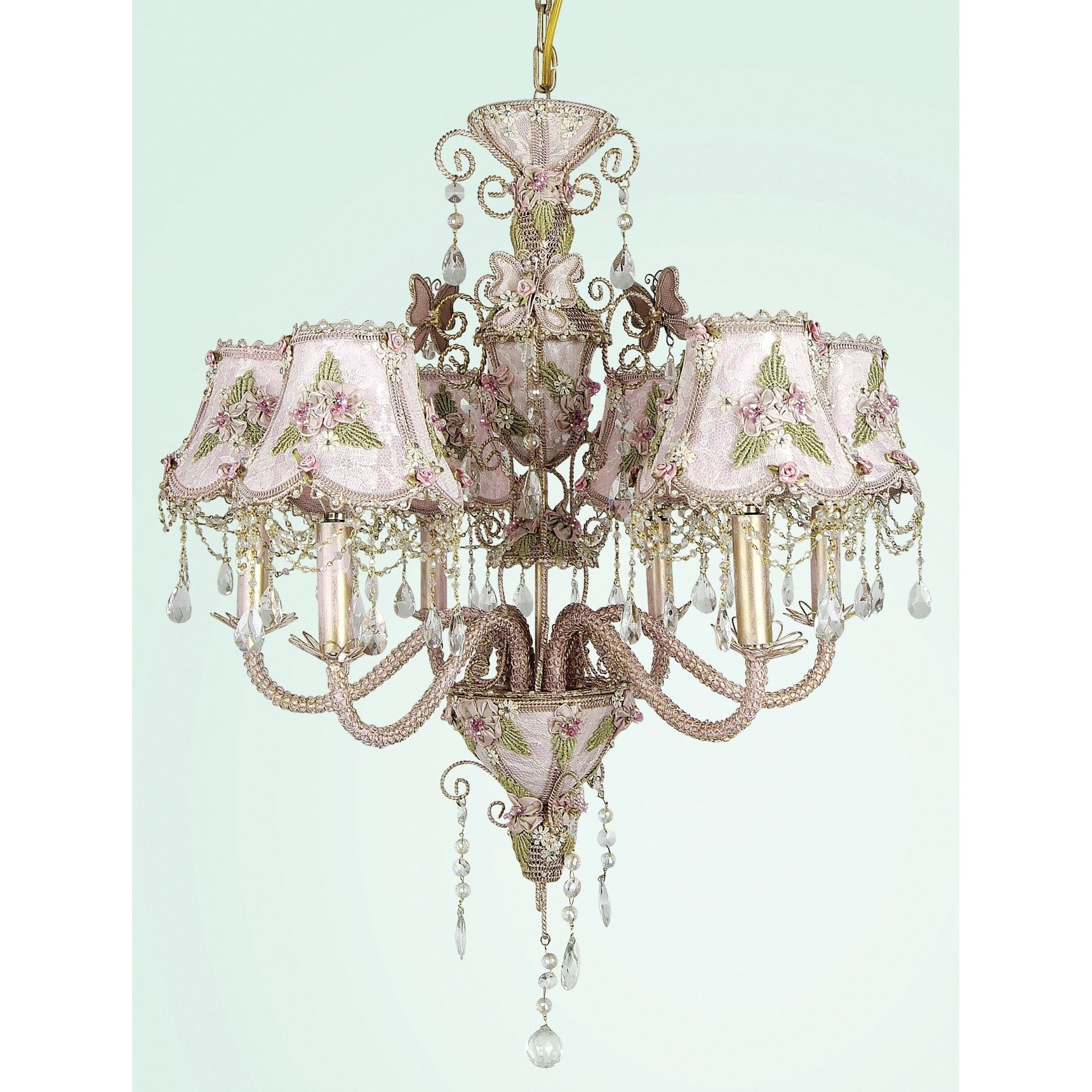 6 Light Gold Chandelier With Linen Shades