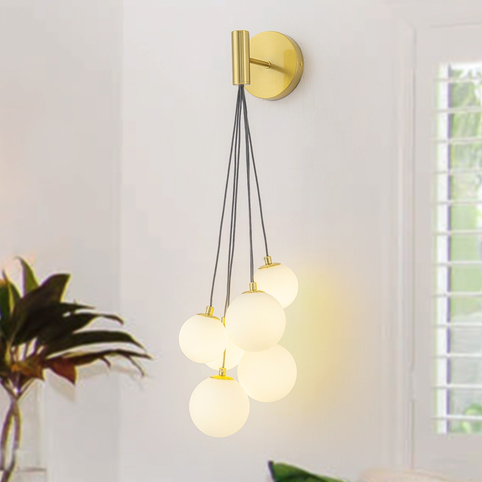 6 Light Hanging Milky Glass Globe Wall Sconce Modern Living Room