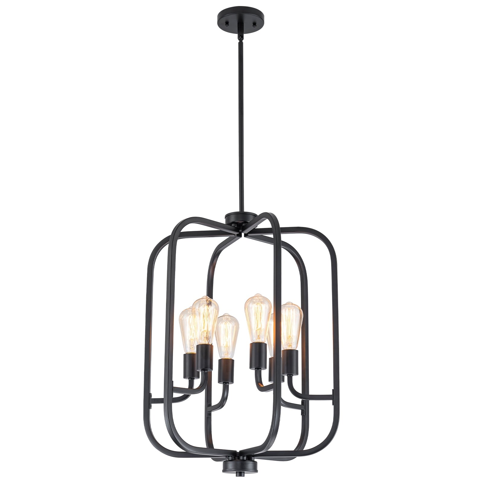6 Light Industrial Birdcage Chandelier Black Metal Frame Farmhouse Dia.18.31 In