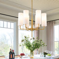 6 Light Industrial Chandelier With Cylindrical Fabirc Shades For Dining Room Living Room Gold