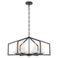 6 Light Industrial Matte Black Geometric Chandelier With White Ceramic Dia.26.26 In