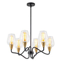 6 Light Industrial Retro Matte Black Chandelier Clear Glass Shades Dia.25.79 In