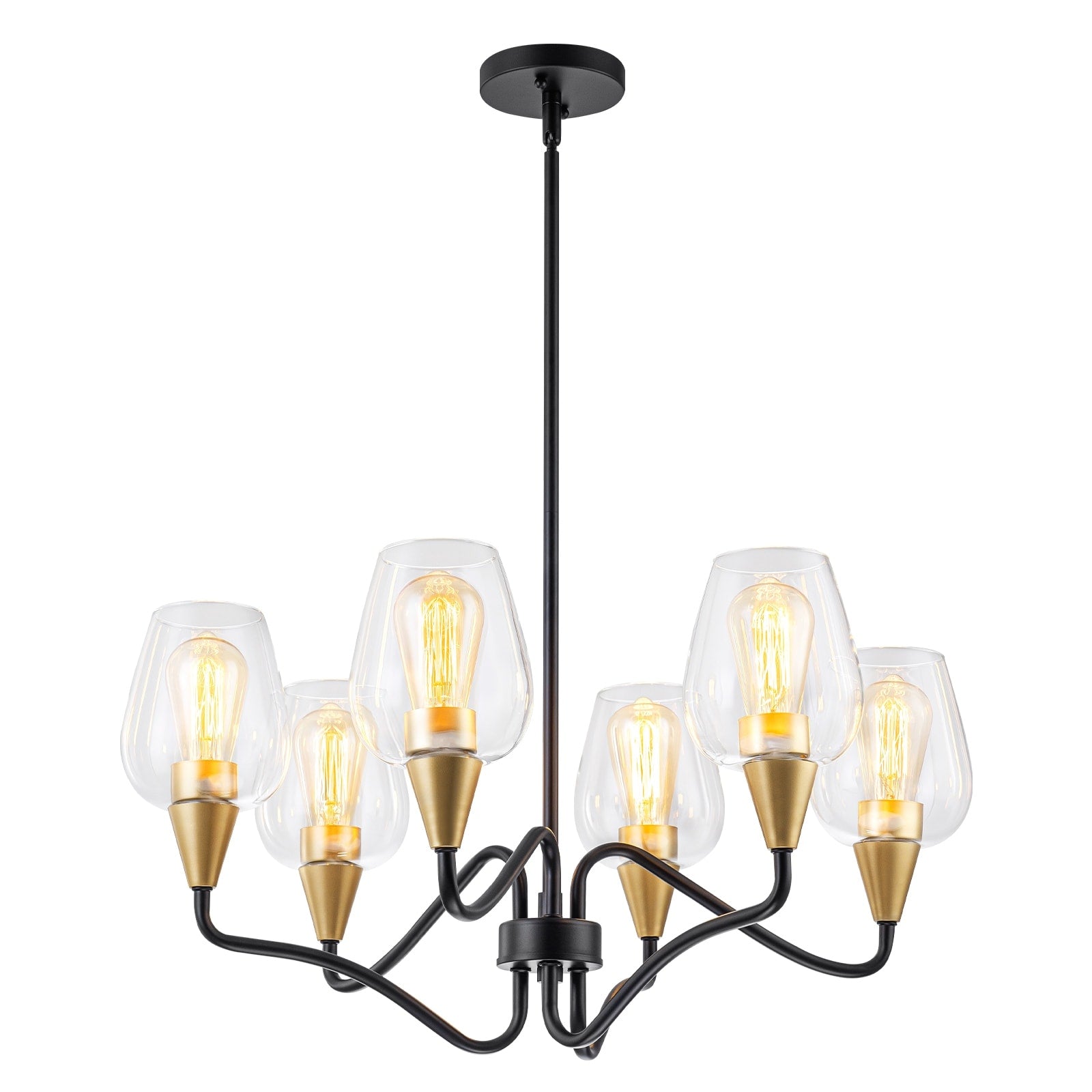 6 Light Industrial Retro Matte Black Chandelier Clear Glass Shades Dia.25.79 In