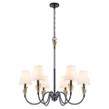 6 Light Matte Black S Arm Chandelier With Conical Beige Fabric Shades Dia.32.28 In