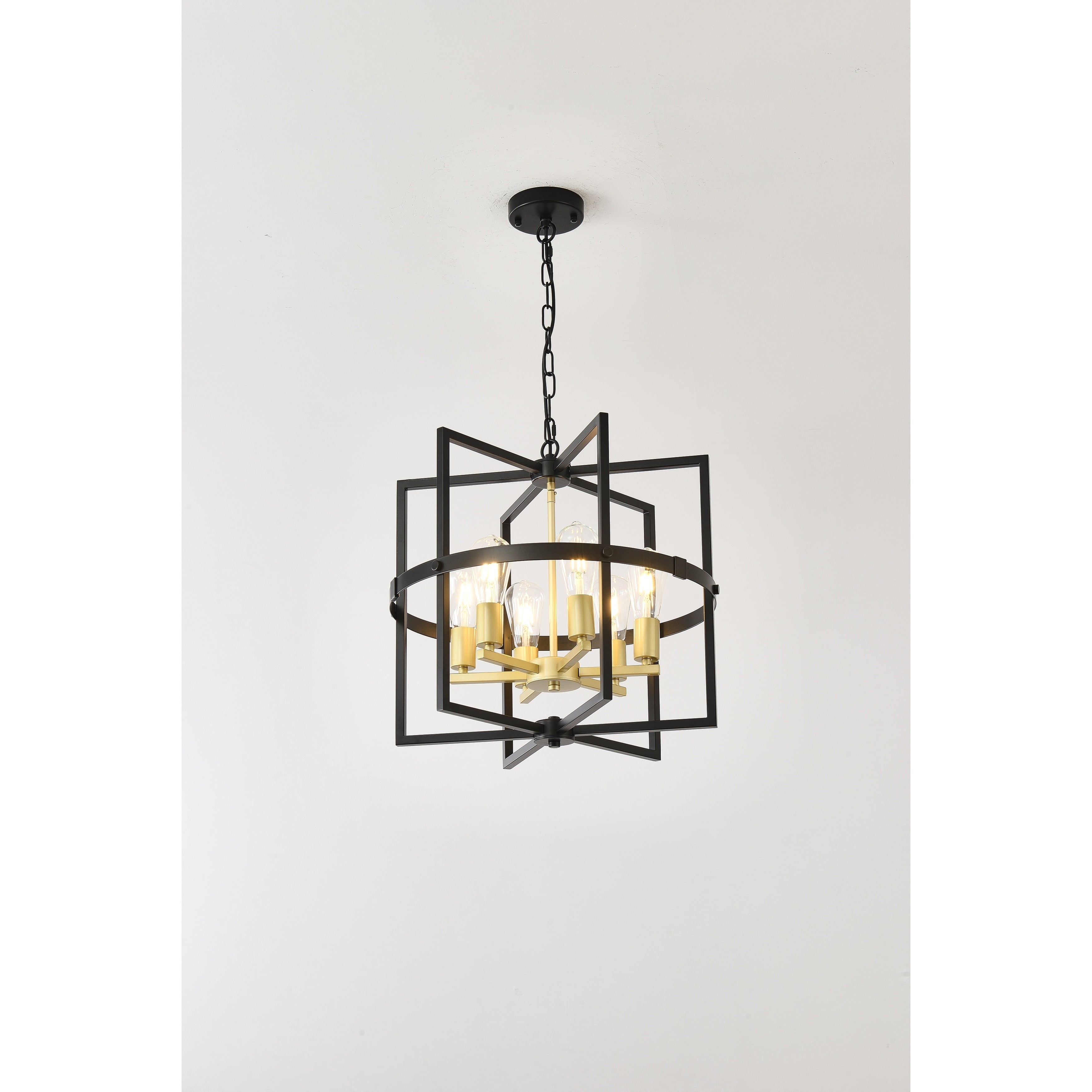 6 Light Metal Lantern Tiered Pendant Hanging Light Fixtures Farmhouse Adjustable Height Chandeliers E26 Bulbs Not Included