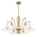 6 Light Mid Century Gold Chandelier With White Fluted Glass Shades Dia.32.28 In