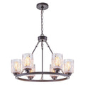 6 Light Modern Black Metal Chandelier With Textured Glass Shades Dia.23.62 In