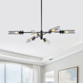 6 Light Modern Branch Chandelier 2 In 1 Curved Smoke Glass Panels Dia.47.24 In