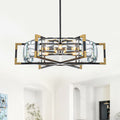 6 Light Modern Chandelier Crystal Round Frame Black Gold Frame Dia.26.77 In