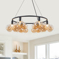6 Light Modern Circular Frame Chandelier With Champagne Glass Globes Dia.31.5 In