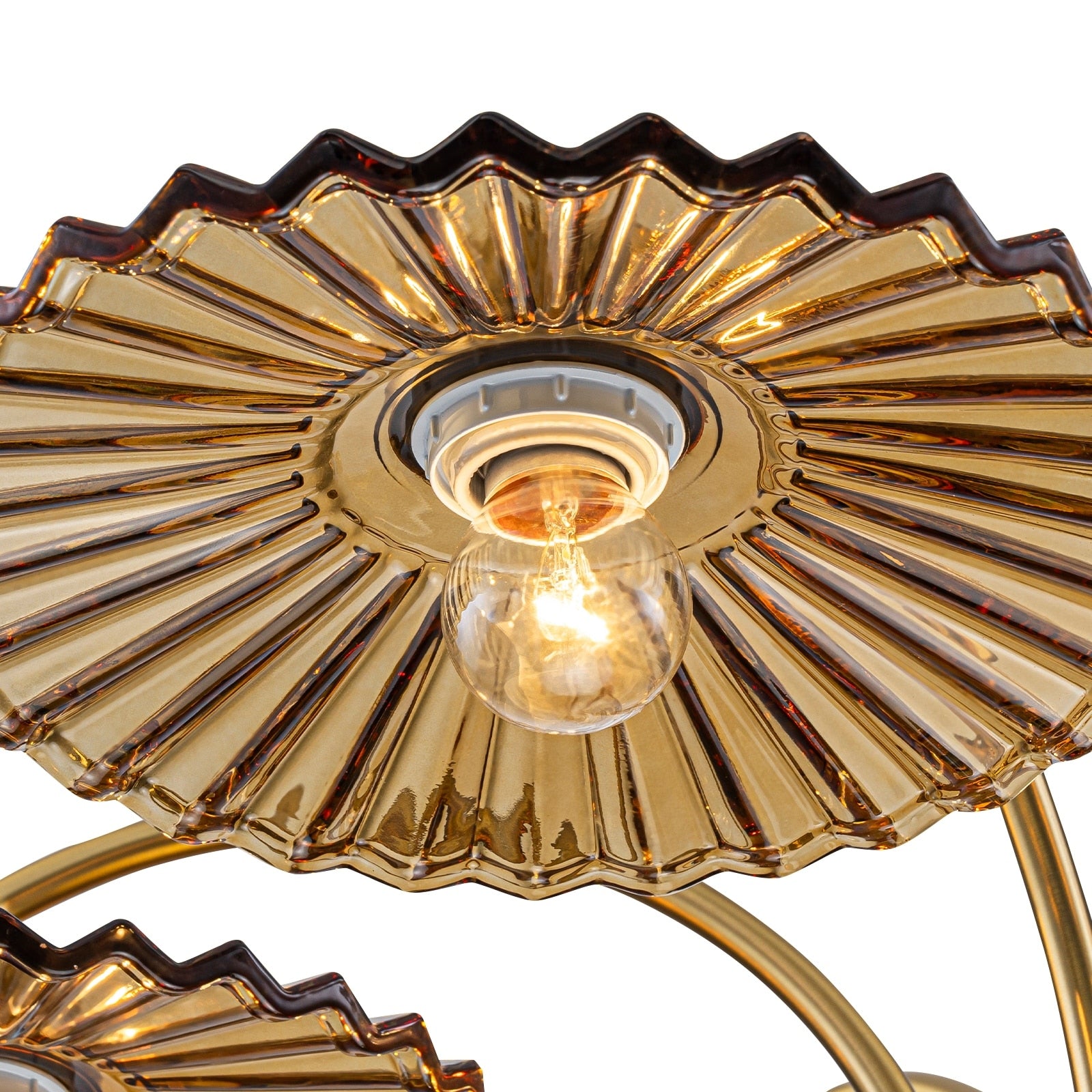 6 Light Modern Gold Branch Chandelier With Tea Colored Glass Shades Dia.32.28 In