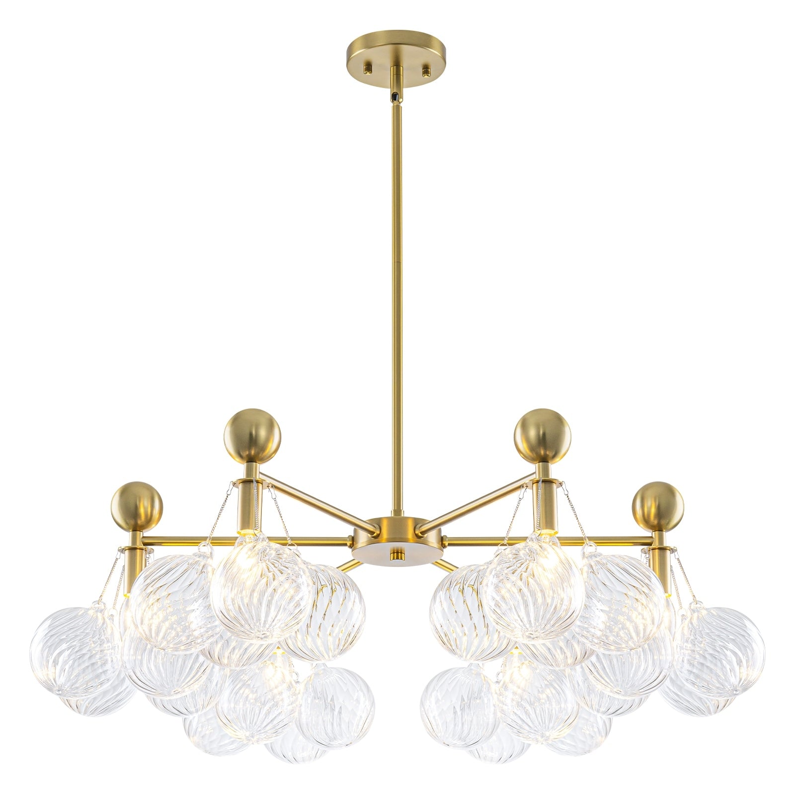 6 Light Modern Gold Chandelier With Twisted Clear Glass Globe Shades Dia.31.5 In