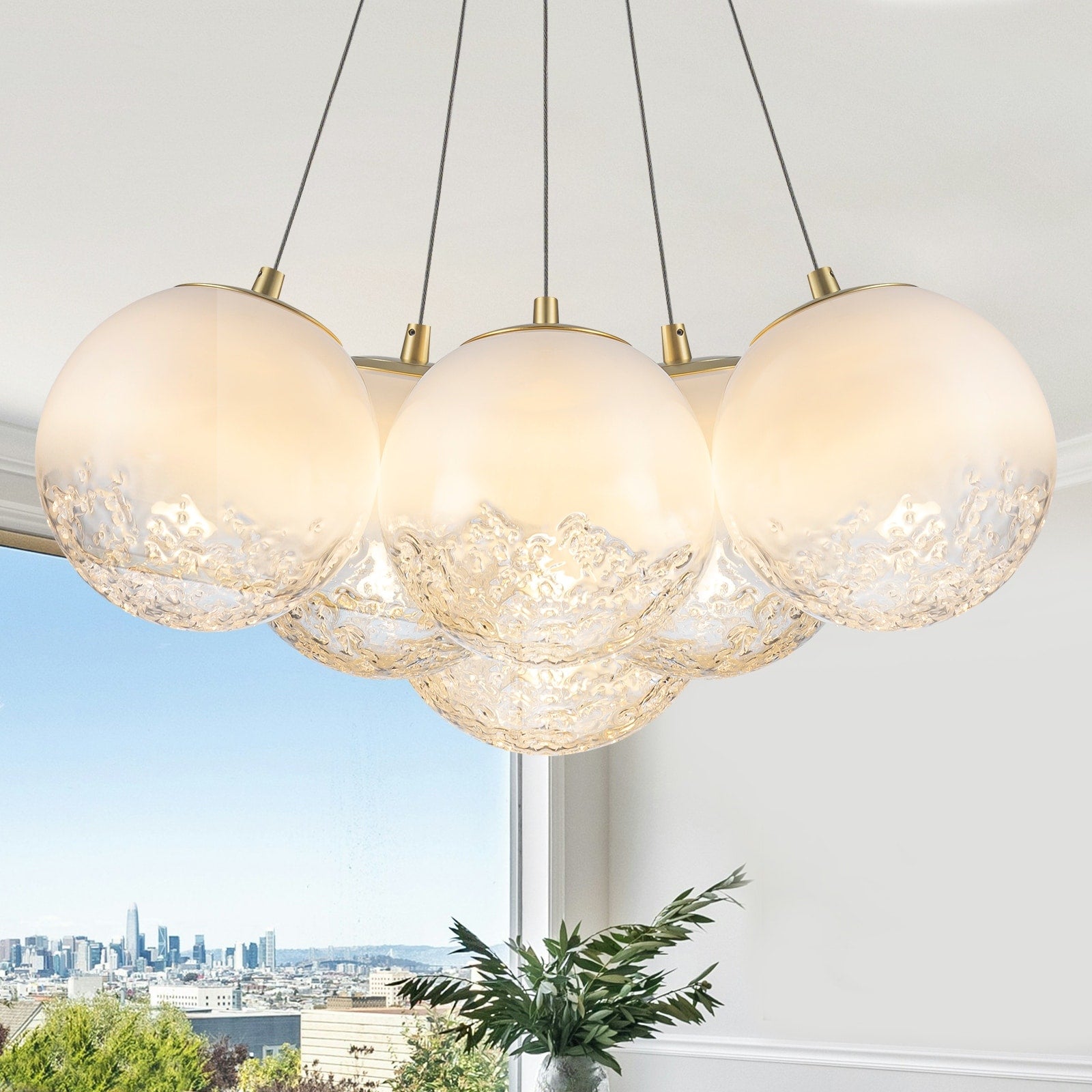 6 Light Modern Gradient Moon Glass Globe Led Chandelier Dimmable Dia.18.89 In