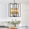 6 Light Modern Lantern Chandelier With Clear Cylinder Glass Shades Dia.17.72 In
