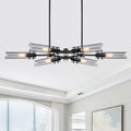 6 Light Modern Matte Black Metal Chandelier Smoke Glass Shades