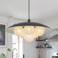 6 Light Modern Pendant Light With Ufo Metal Shade Crackle Glass Globes Dia.17.72 In
