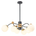 6 Light Modern Sputnik Chandelier With Wood Accents White Glass Globe Dia.34.65 In
