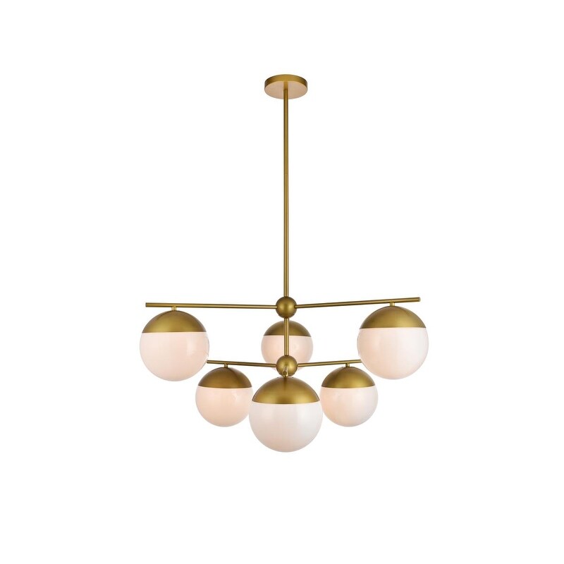6 Light 36 Inch Pendant With Frosted White Glass