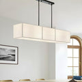 6 Light Rectangular Fabric Shaded Chandelier With Bottom Reflector Black
