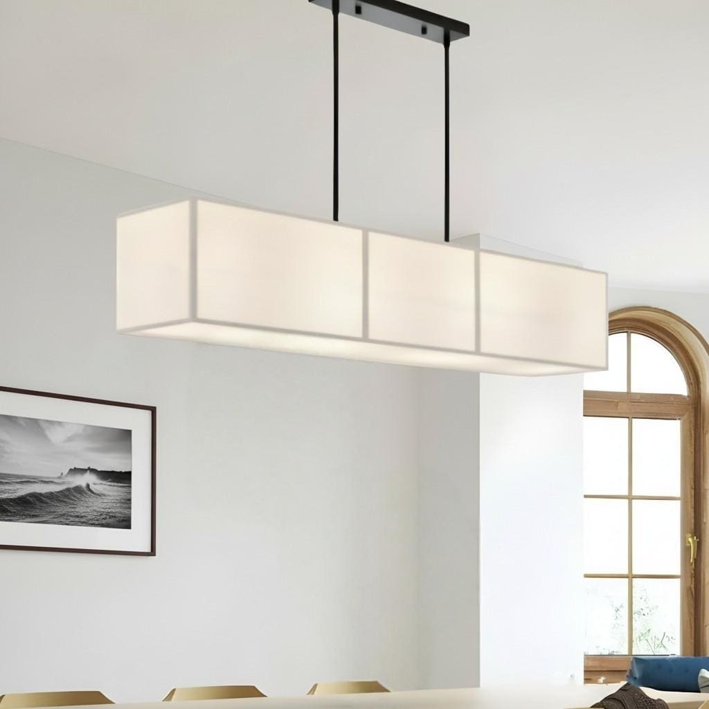 6 Light Rectangular Fabric Shaded Chandelier With Bottom Reflector Black