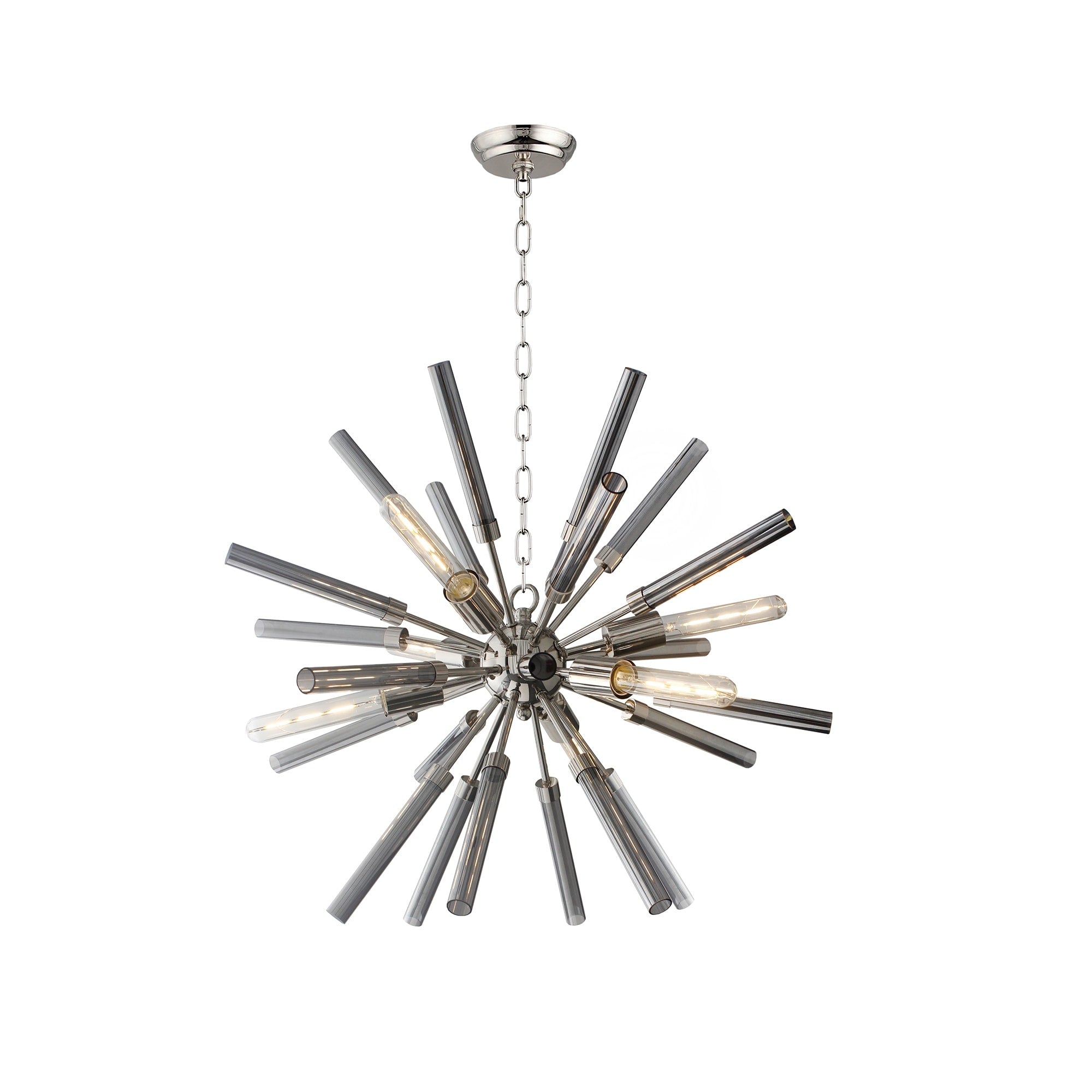 6 Light Sputnik Chandelier In Polished Nickel Finish And Hollow Smoke Glass Rods Polished Nickel