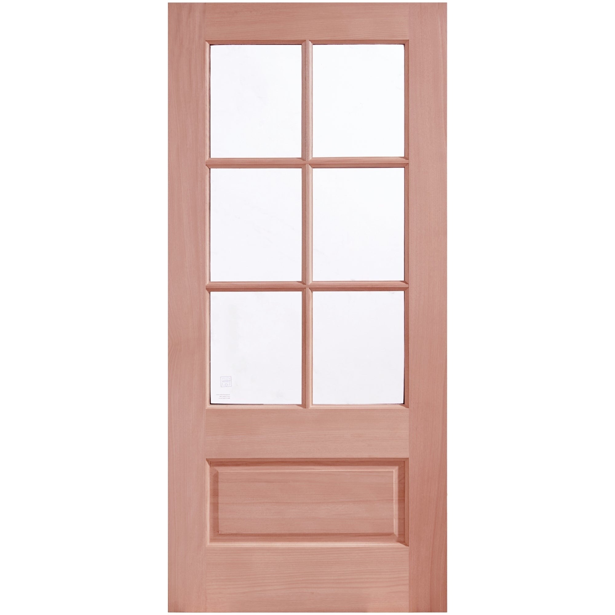 6 Lite African Mahogany Wood Unfinished Exterior Front Door With Glass Panels