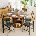 6 Person 47 Round Table Dining Set With Chairs Storage Shelf