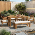 6 Person Patio Dining Set With Umbrella Ready Table Cushioned Bench Four Armchairs By Leisure Zone