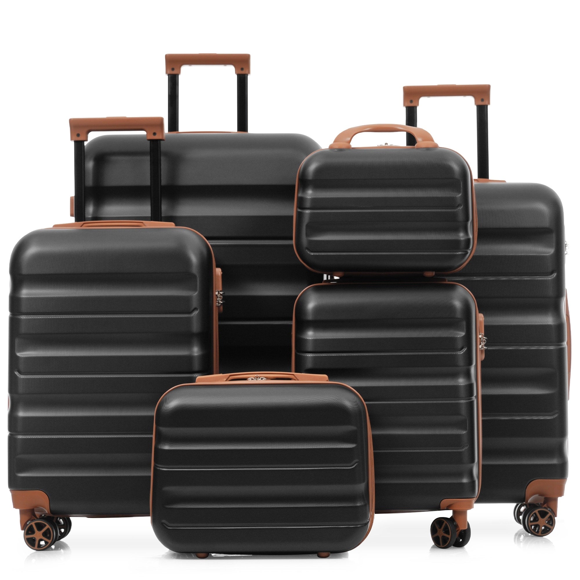 6 Piece Abs Hardshell Luggage Set Lightweight Durable Suitcases With Dual Spinner Wheels Carry On Check In Sizes