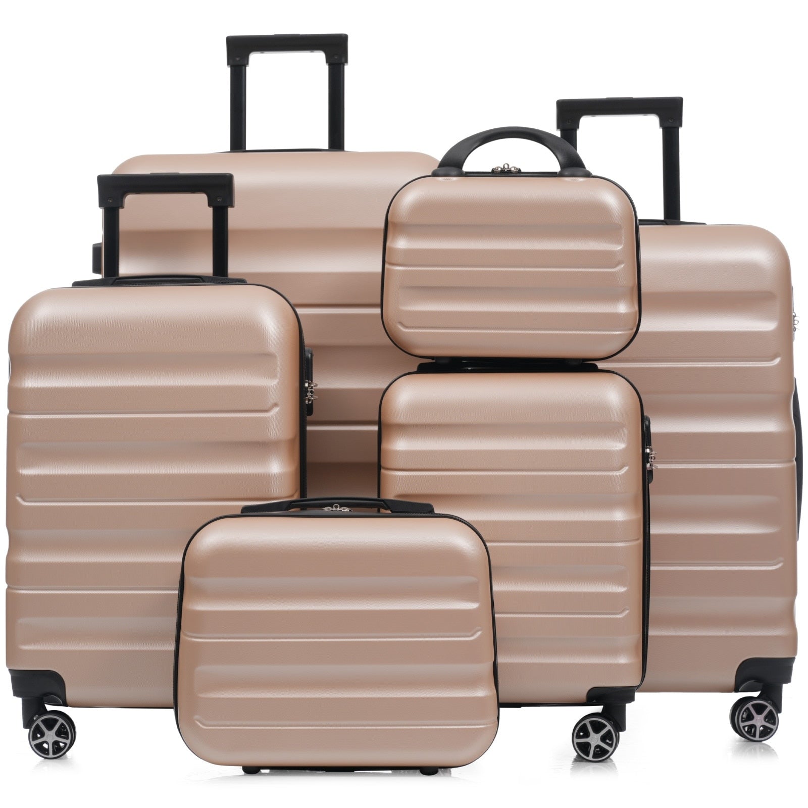 6 Piece Abs Hardshell Luggage Set Lightweight Durable Suitcases With Dual Spinner Wheels Carry On Check In Sizes
