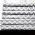 6 Piece Chevron Stripe Print Bedroom Sheet Set Grey