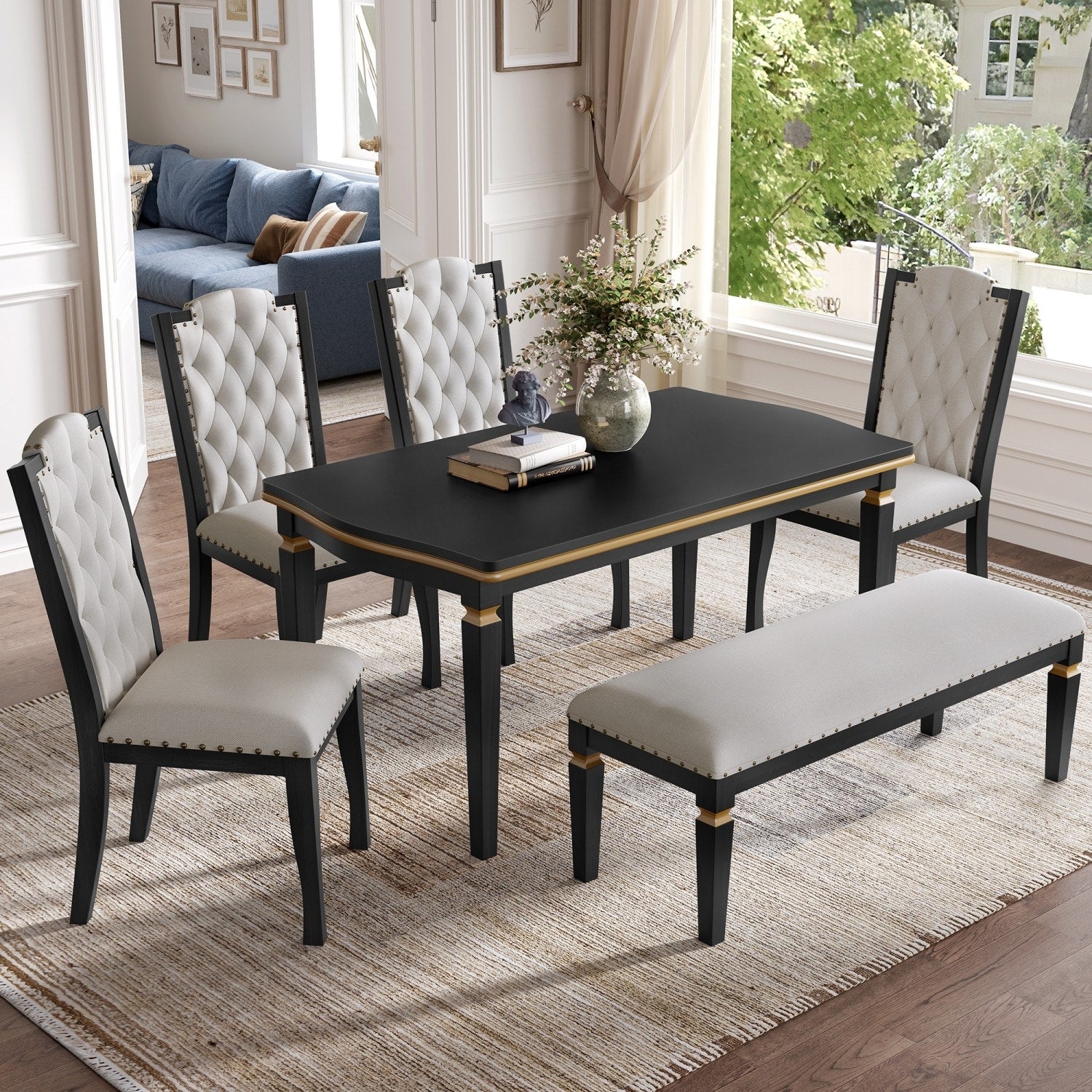 6 Piece Dining Set 60 Rectangular Table And 4 Chairs And 1 Bench