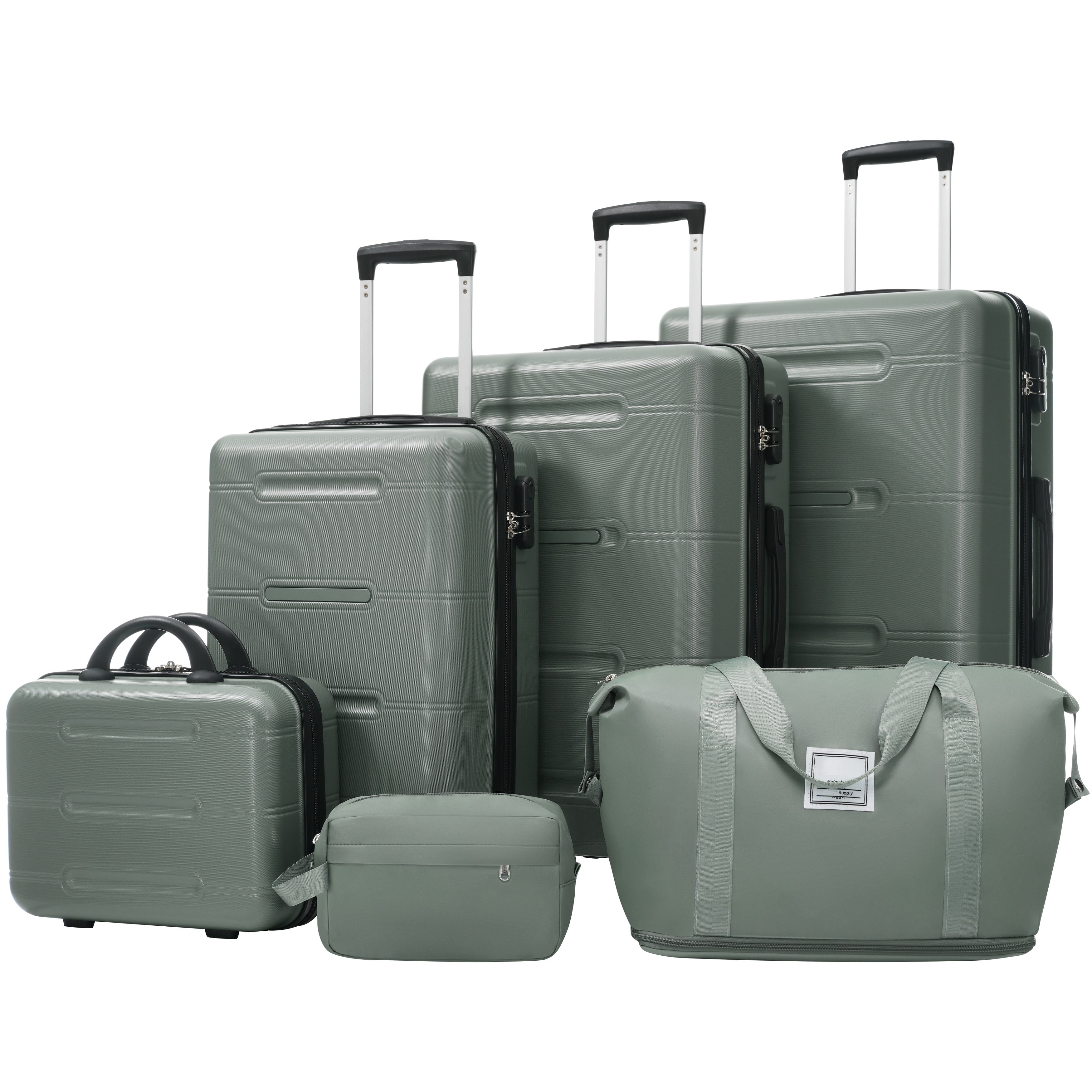 6 Piece Luggage Set With Double Spinner Wheels Handle Password Lock 14 In Cosmetic Case 20 24 28 In Luggages With Bag